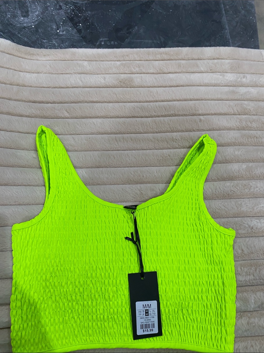 Revamped Neon Lime Crop Top & Skirt Set Women Top size M and skirt Size Small - Picture 2 of 3